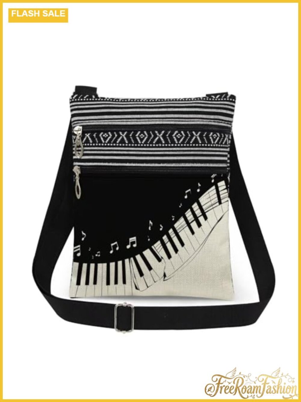 Polyester Piano Crossbody Bag Adjustable Strap Dual Pocket Sling Purse